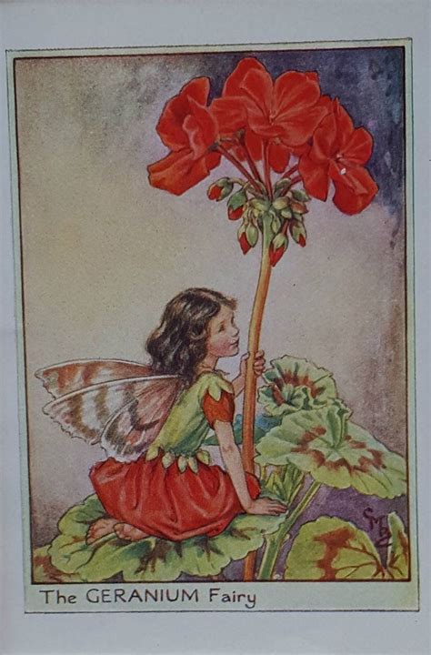 Flower Fairy Mounted Vintage Print Geranium Fairy Cicely Mary Barker