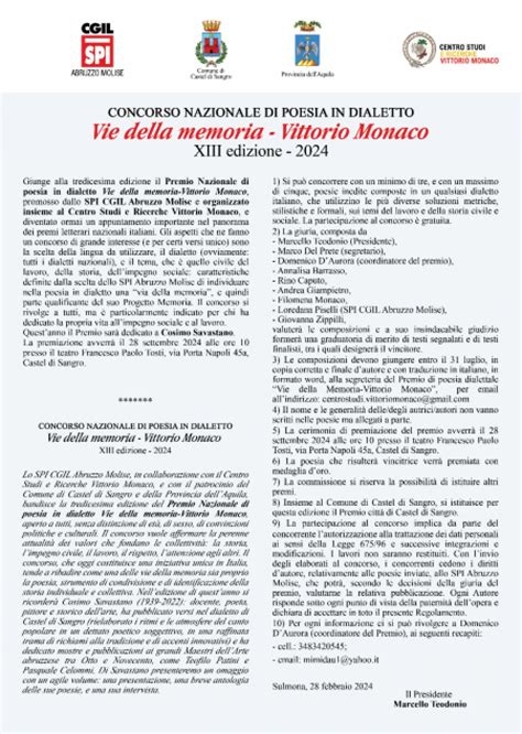 Premio Vie Della Memoria XIII Edizione Spi Cgil Abruzzo Molise