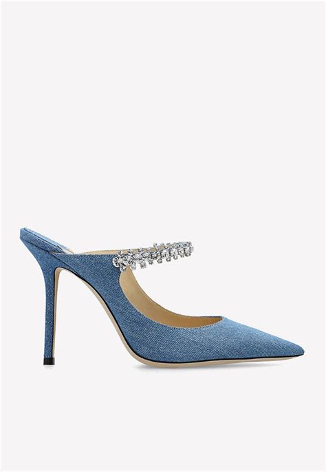 Jimmy Choo Bing Crystal Embellished Denim Mules In Blue Lyst