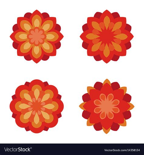 Flat Flowers Icon Set Red Flower Symbols Vector Image