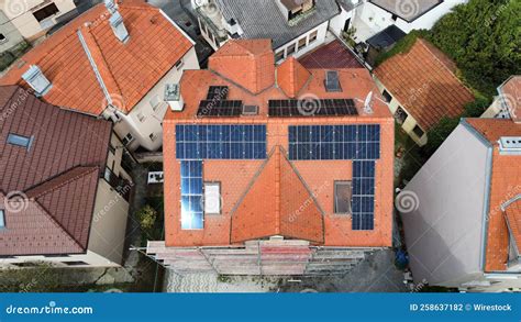 Aerial View Of Solar Panels On A Rooftop Stock Photo Image Of House