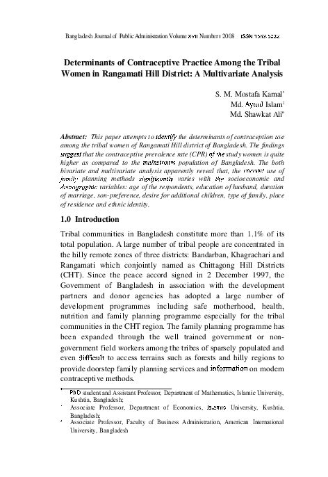 Pdf Determinants Of Contraceptive Practice Among The Tribal Women In