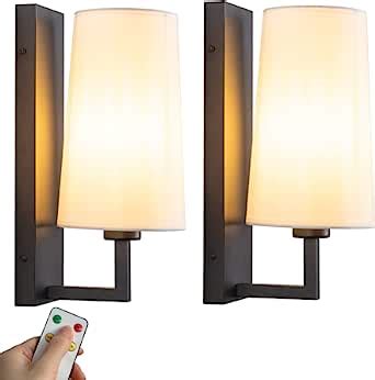 Modern Battery Operated Wall Sconce Set Of Two White Fabric Shade Wall