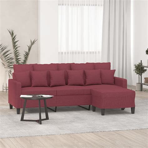 3 Sitzer Sofa Mit Hocker Weinrot 180 Cm Stoff Weddig