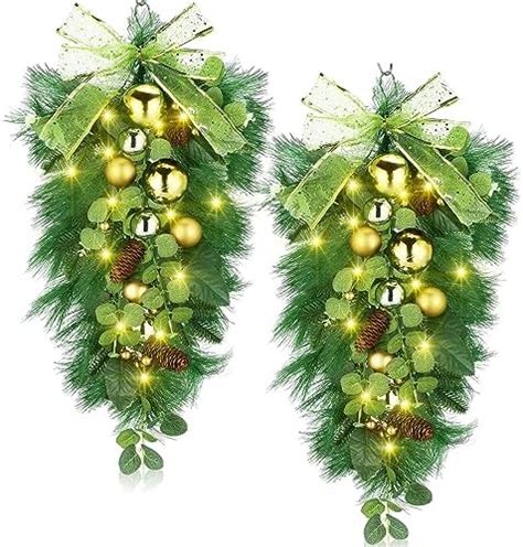 Amazon Liliful 2 Pcs Christmas Teardrop Swags 24 Pre Lit