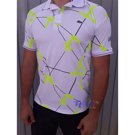 Camisa Polo Lacoste Masculino Geometrica Branca Tecido Dryfit Shopee