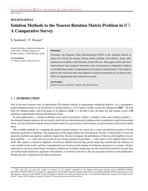 Pdf Solution Methods To The Nearest Rotation Matrix Problem In ℝ3 A Comparative Survey