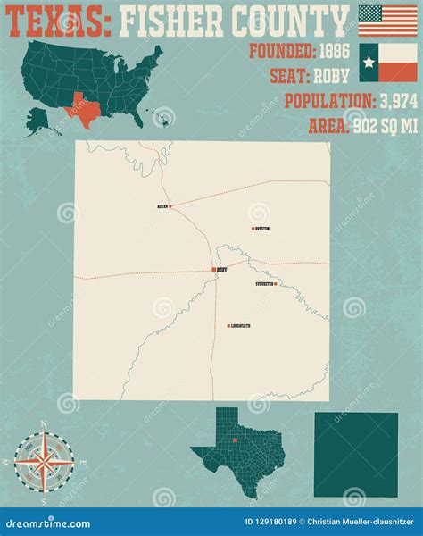 Map of Fisher County in Texas Stock Vector - Illustration of rivers ...