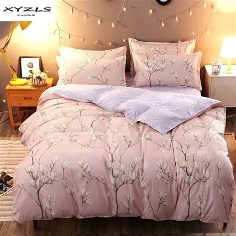 Xyzls American Style Bedding Set Pink Floral Printed Duvet Cover Sets