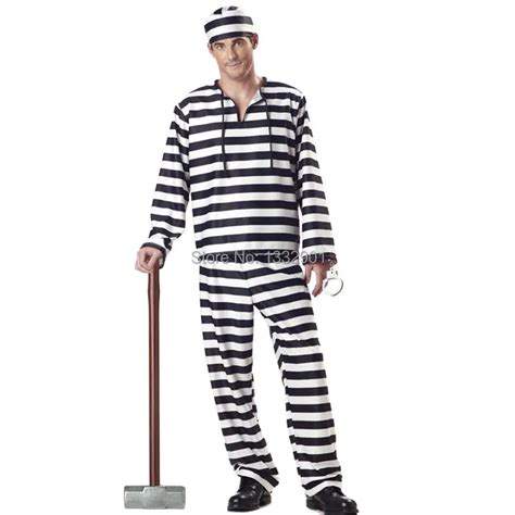 Stripe Robber Burglar Prisoner Costume Convict Striped Criminal Fancy Dress On