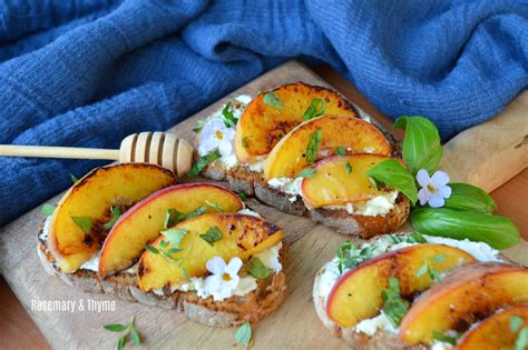 Grilled Peach Bruschetta With Creamy Goat Cheese And Honey