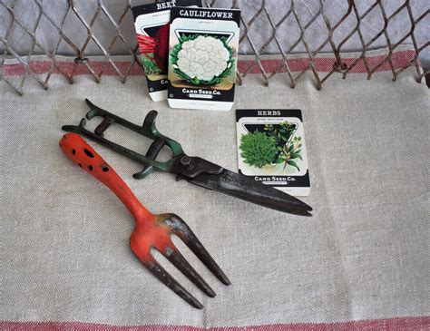 Antique Garden Tools Newman Grass Shears Clippers And Fork Cultivator Etsy