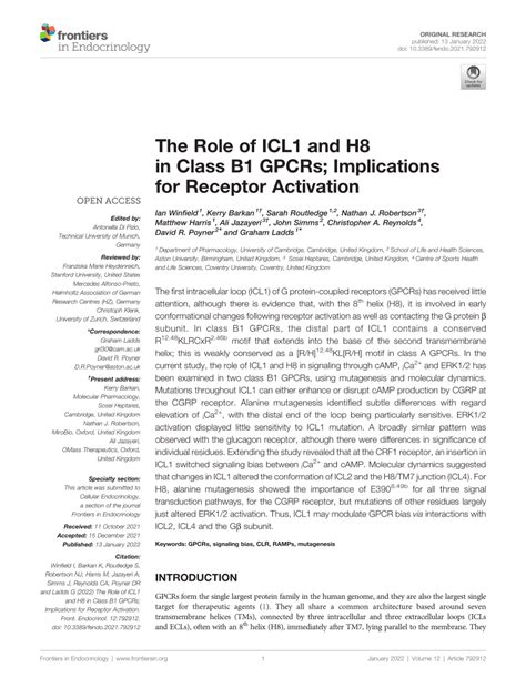 PDF The Role Of ICL1 And H8 In Class B1 GPCRs Implications For