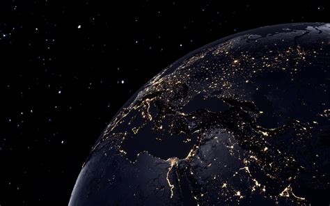 Planet Earth Wallpaper 4K, Night view, Illuminated, Orbit