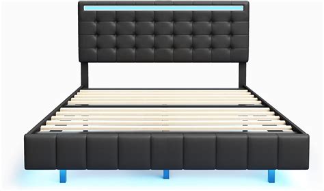 Base de cama flotante tamaño Queen con luces LED y carga USB marco de