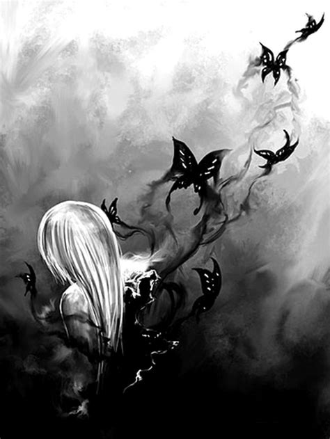 Alone Anime Bad Blonde Butterfly Dark Girl Monochrome Dark Bloody