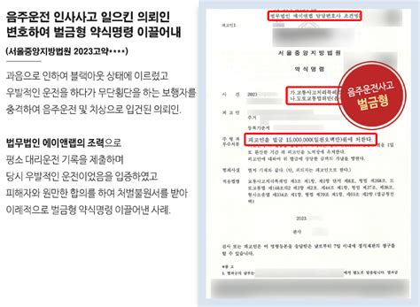 음주운전 인사사고 일으킨 의뢰인 변호하여 벌금형 약식명령 이끌어내 법무법인 에이앤랩