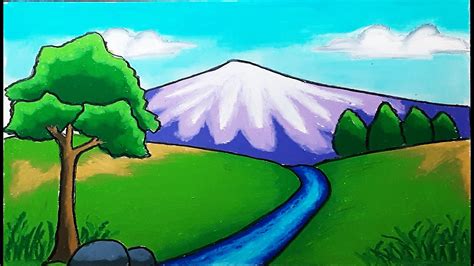 Drawing Mountain And River Scenery Step By Step How To Draw Simple