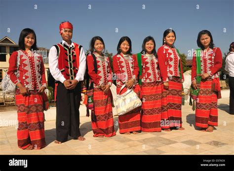 Chin Ethnic Minority In Traditional Costume Myanmar Burma Stock