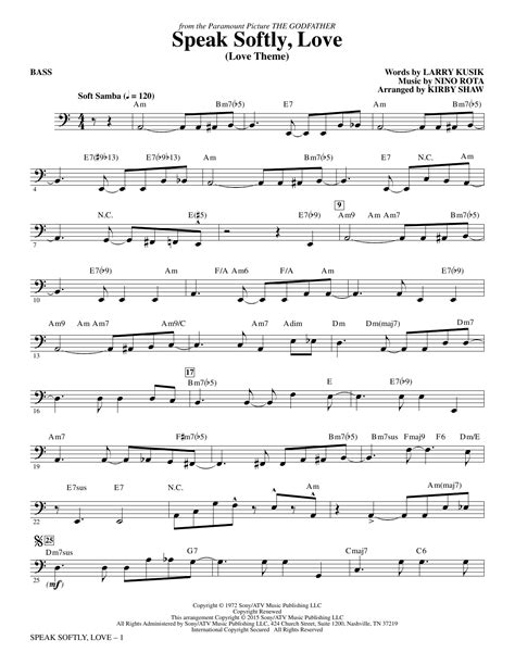 Speak Softly Love Bass Sheet Music Direct