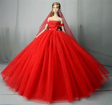 Lace Wedding Dress Veil For Barbie Dollred Wedding Dress For 115inch