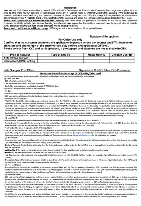 Post Office Savings Bank Application Form For Atm Card Internet Mobile Sms Central