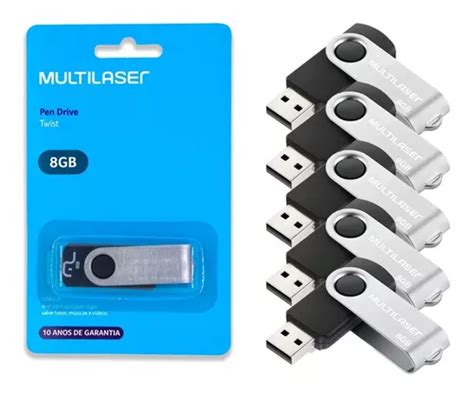 Kit 10 Pendrive 8gb Twist Usb Preto Multilaser Pd587 Atacado Frete grátis