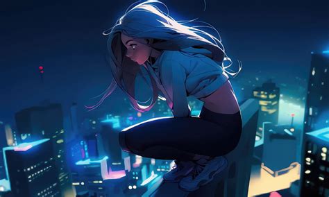 800x480 Anime Girl Sitting Above The Building 800x480 Resolution Hd 4k