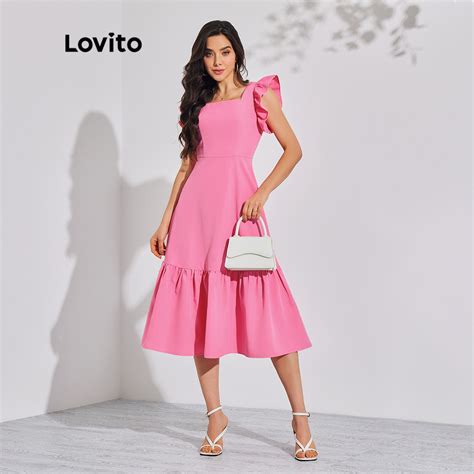 Lovito Vestido Barra Franzida Simples E Elegante Para Mulheres