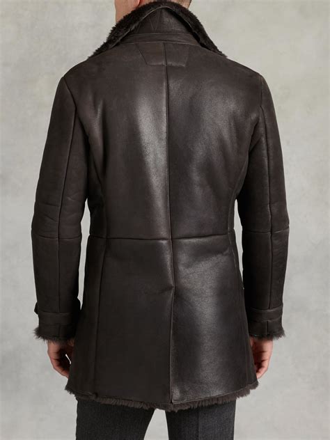 John Varvatos Double Breasted Shearling Coat In Chocolate Brown For Men Lyst