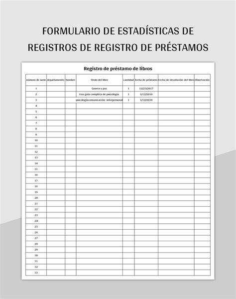 Plantilla De Formato Excel Formulario De Estadísticas De Registros De