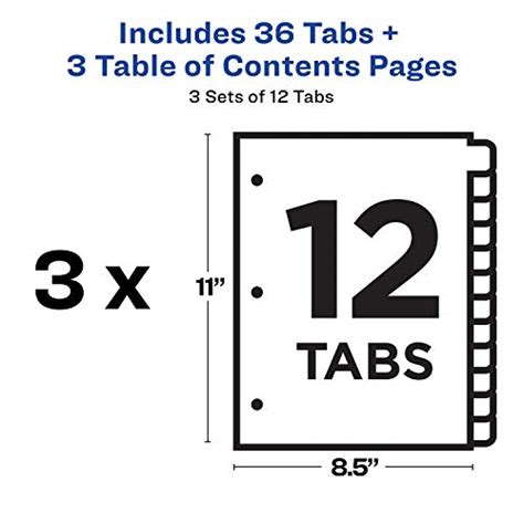 Avery 12 Tab Dividers For 3 Ring Binders Customizable Table Of