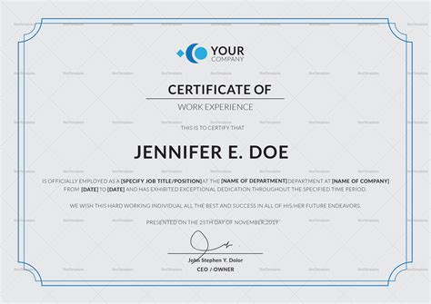 Work Experience Certificate Template In Psd Word Illustrator