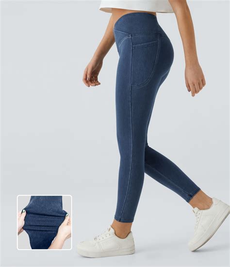 Damen Halara Flex Jeans Crossover Leggings Aus Elastischem Strick