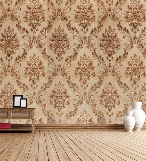 Buy Damask Beige PVC Wallpaper With Emboss Finish By Konark Decor