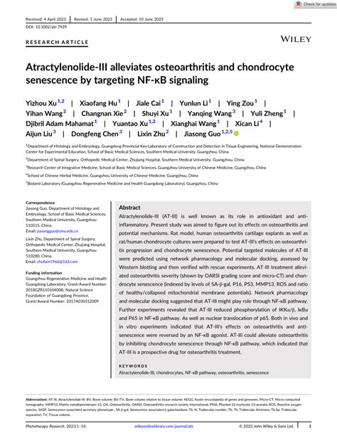 Pdf Atractylenolide Iii Alleviates Osteoarthritis And Chondrocyte