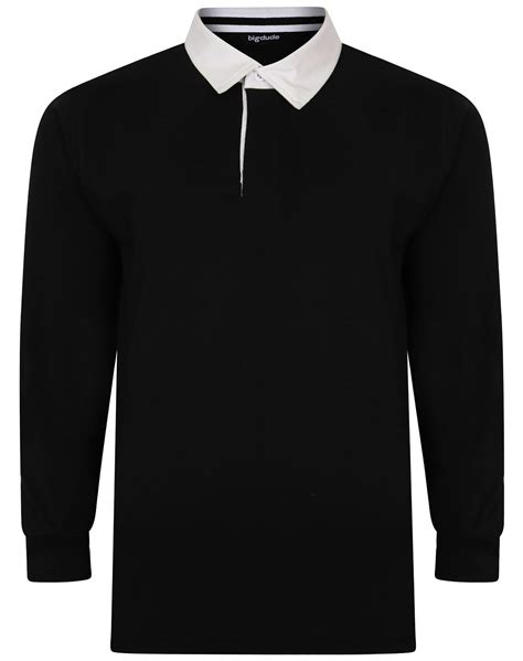 Bigdude Rugby Style Long Sleeve Polo Shirt Black Bigdude