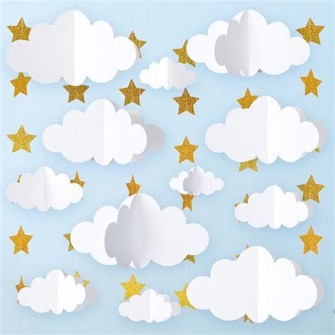 18pcs 3D Cloud Decorations Hanging Clouds For Ceiling Clouds Stars