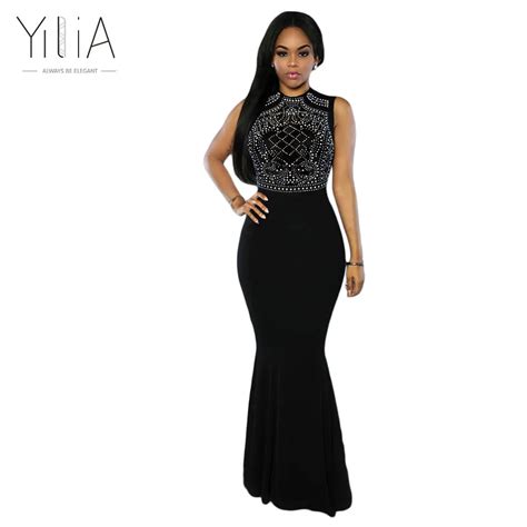 Yilia Black Sleeveless Elegant Party Dresses Evenings Women Summer Ball