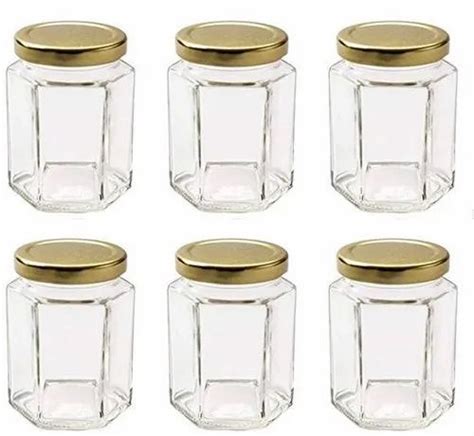 Airtight Golden Cap 250 Ml Hexagonal Glass Jar At Rs 25 Piece In Delhi