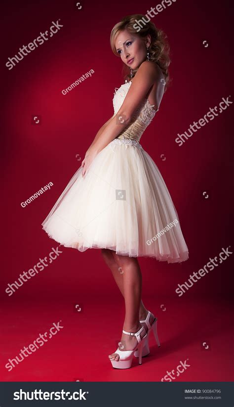 Fashion Model Blonde Wedding Dress Studio Stock Photo 90084796 Shutterstock