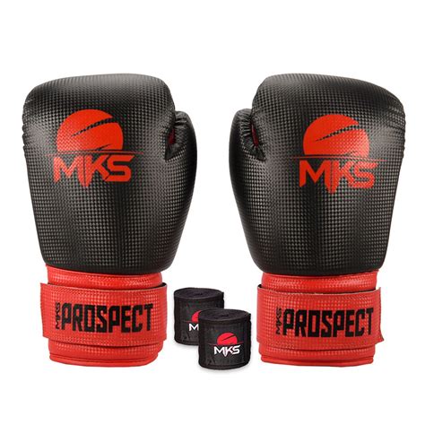 Kit Luva De Boxe Muay Thai Mks Combat New Prospect Black Red E