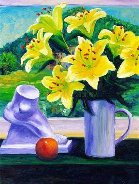 Oil Painting - Blooming Lily Stock Illustration - Illustration of ...