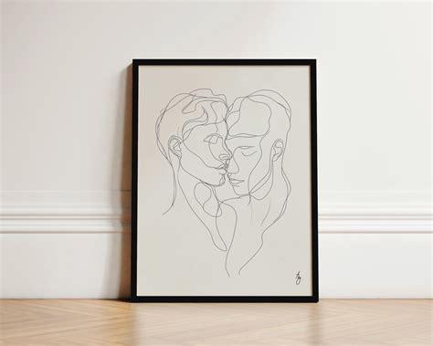Minimalist Gay Art Print Gay Male Line Art Framed Gay Art Gay Couple Print Black And White Gay