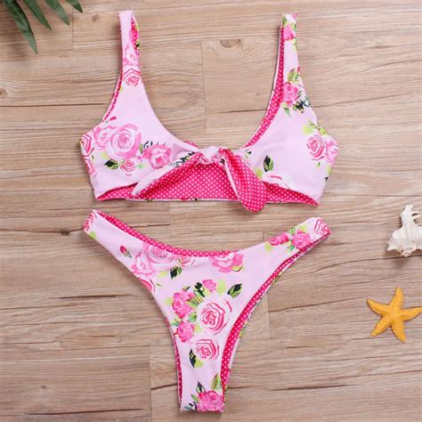 Sexy Thong Swimwear Women Push Up Brazilian Bikini Set Bow Beach Wear