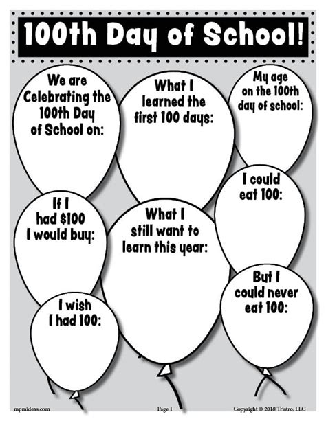 Free Printable 100th Day Of School Writing Activity Supplyme