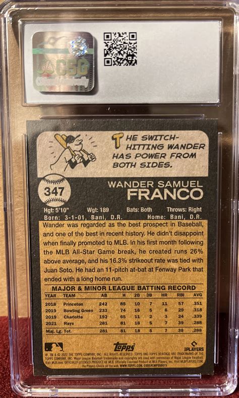 Topps Heritage Wander Franco Rc Csg Mint Plus Rookie Cup