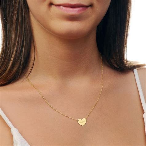 14K Solid Gold Heart Necklace Heart Name Necklace Love Etsy Gold