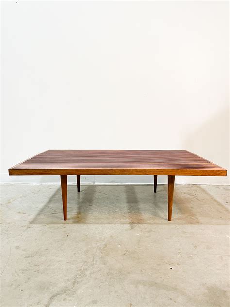 Large Mel Smilow Walnut Slat Bench Coffee Table Trystcraft