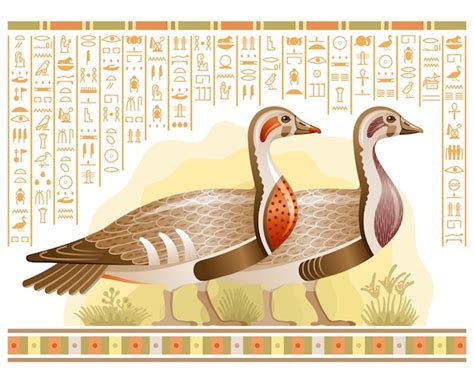 Vector de aves egipcias gansos de egipto papiro de arte de ganso faraón